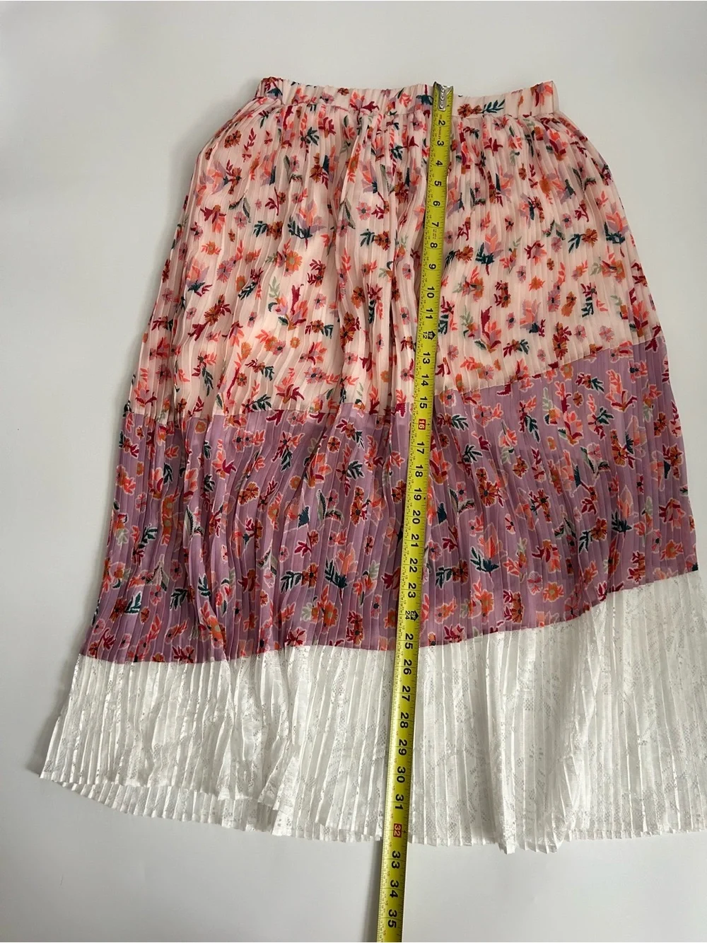 Anthropologie LAIA Pleated Floral Midi Skirt Lace Lined Boho Cottagecore $150 M